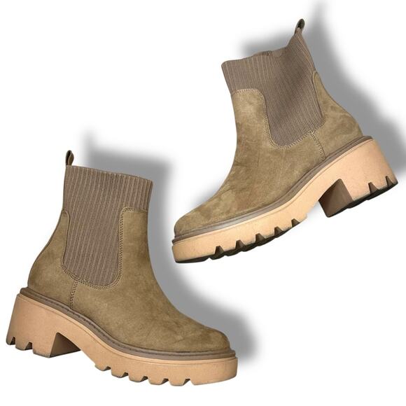 Universal Thread Kyrie Tan Chunky Block Heel Suede Zip-Up Ankle Sock Boots 7.5 - Picture 1 of 8